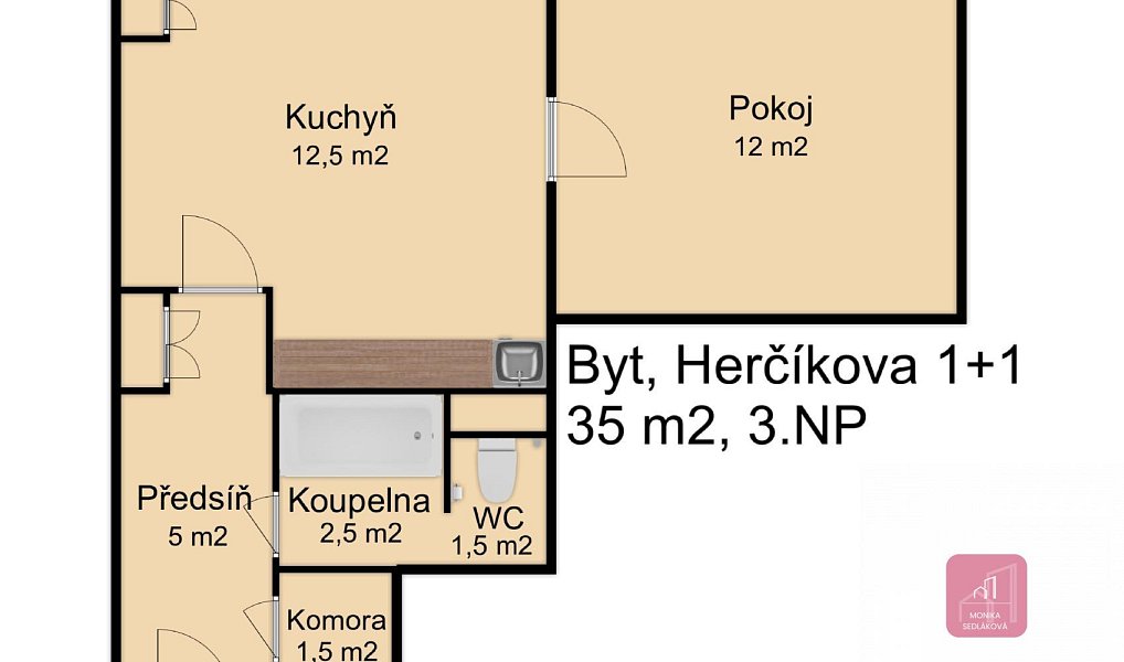 Pronájem bytu 1+1 35 m², Brno – náhled fotky 3
