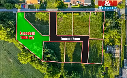Prodej stavebního pozemku 1 658 m², Hrobice, okres Pardubice