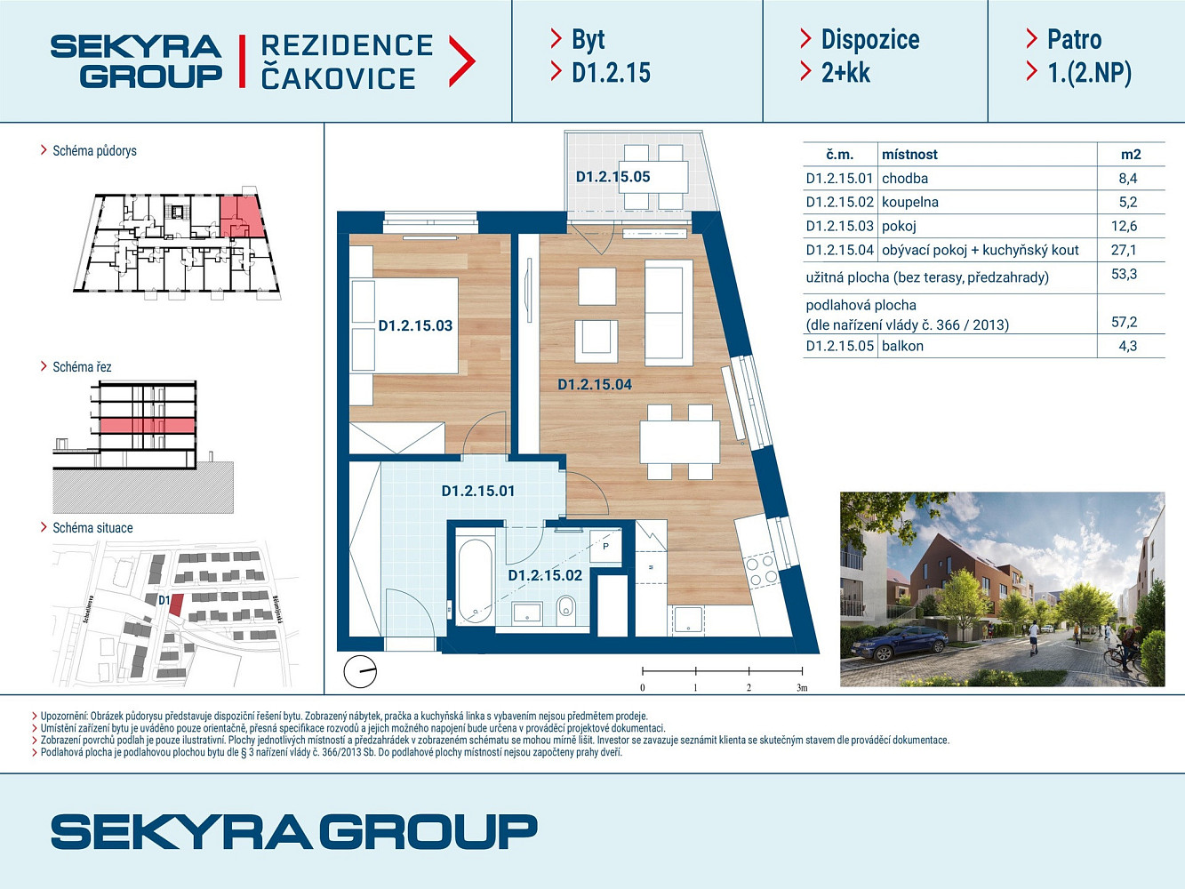 Prodej bytu 2+kk 53 m² – pohled 2
