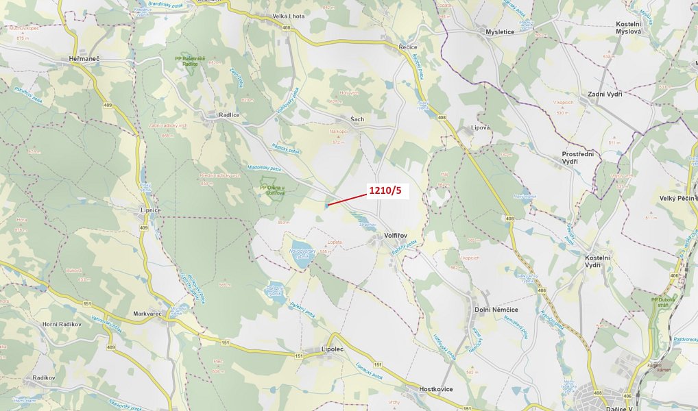 Dražba lesa, 3832 m², Jindřichův Hradec, Volfířov