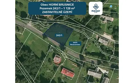 Prodej stavebního pozemku 1 128 m², Horní Brusnice, okres Trutnov