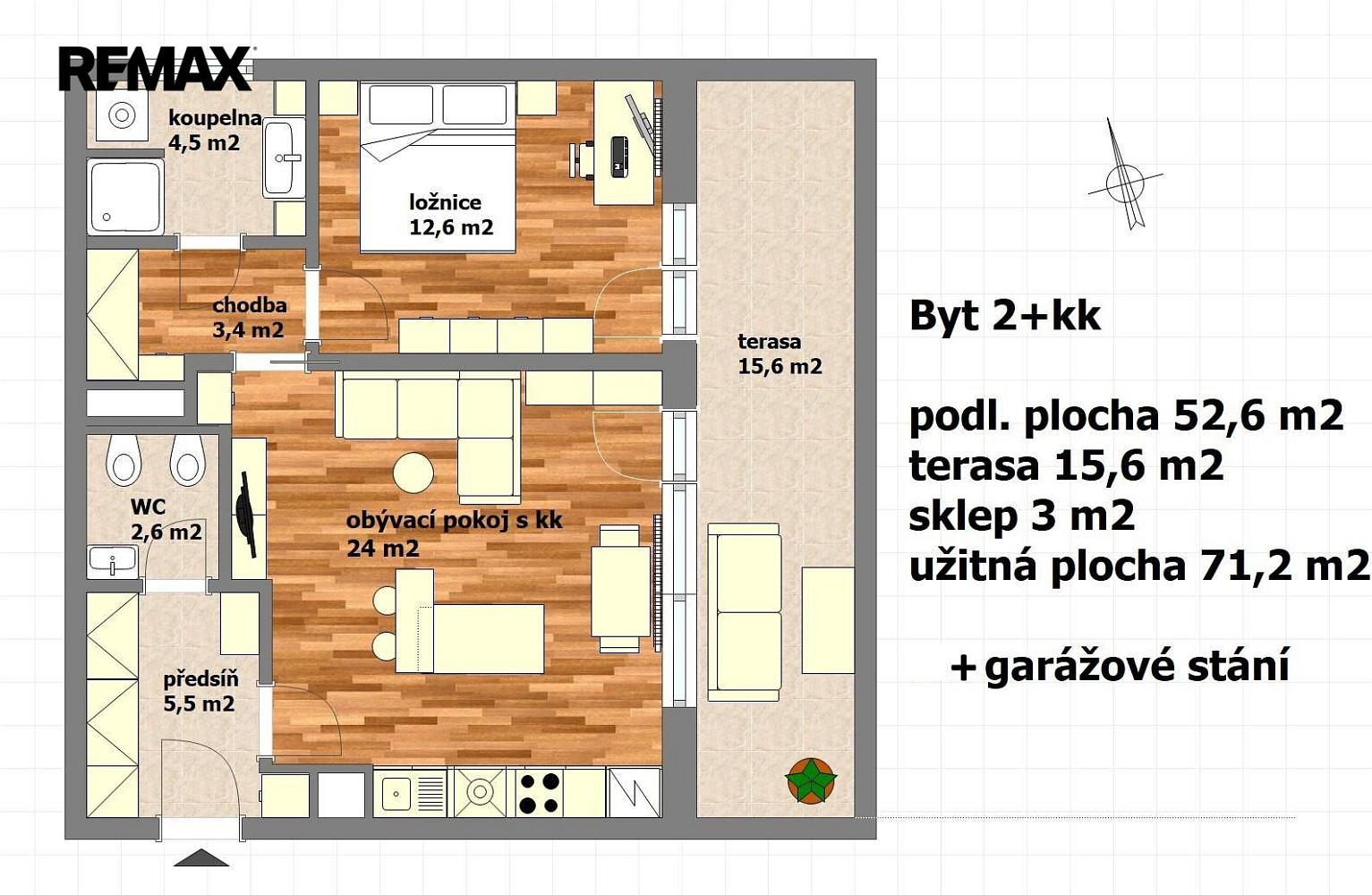 Pronájem bytu 2+kk 68 m² – fotografie 3