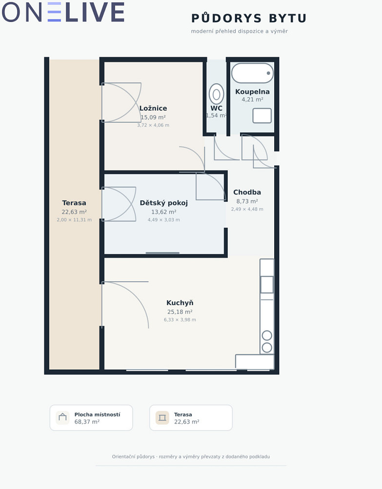 Pronájem bytu 3+kk 74 m² — photo 2