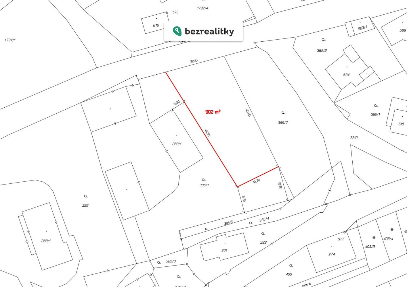 Prodej stavebního pozemku 902 m² – fotografie 3