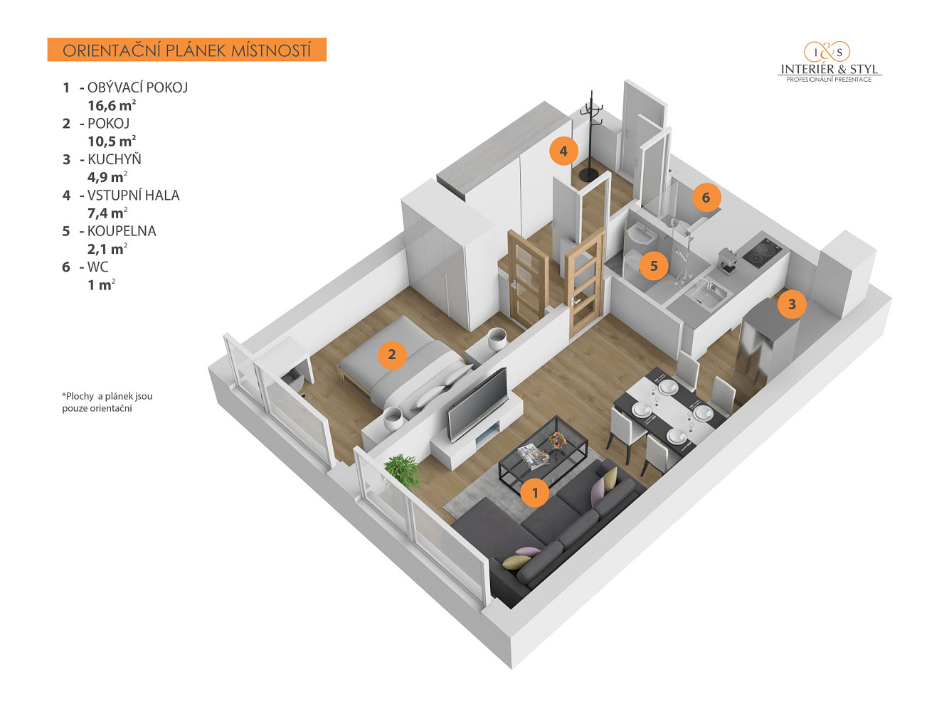 Pronájem bytu 2+kk 45 m² – fotografie 2