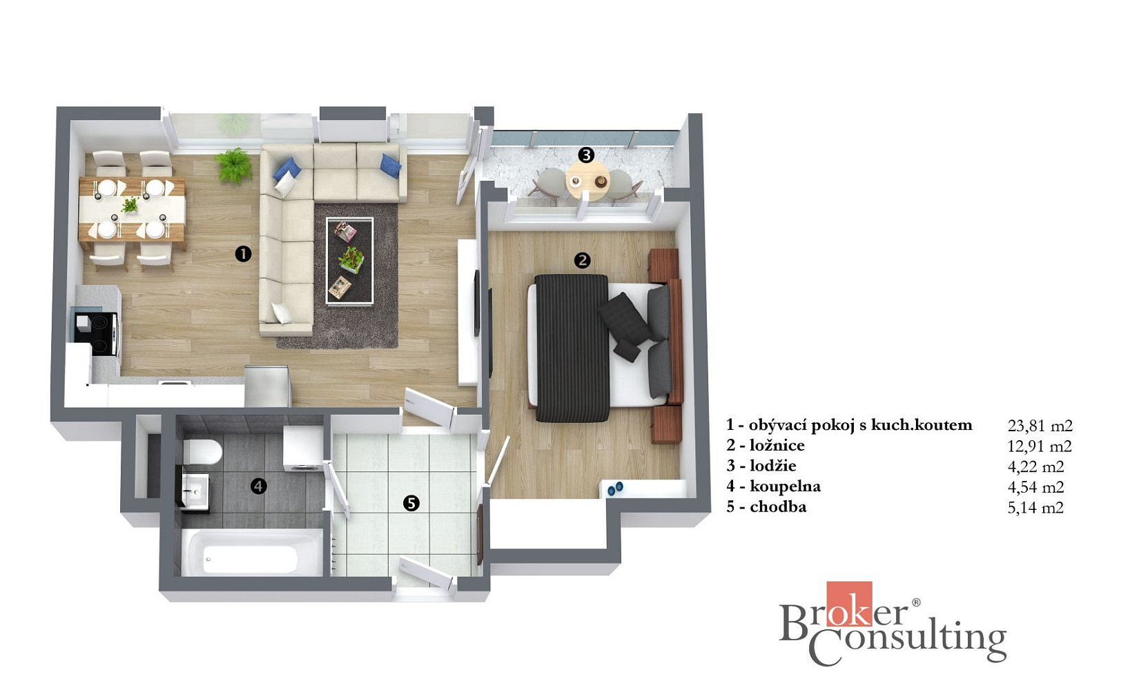 Pronájem bytu 2+kk 48 m² – fotografie 2