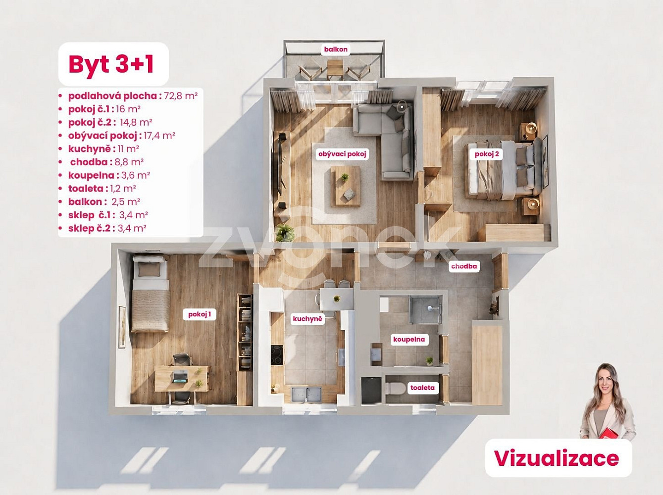 Prodej bytu 3+1 73 m² – fotografie 4