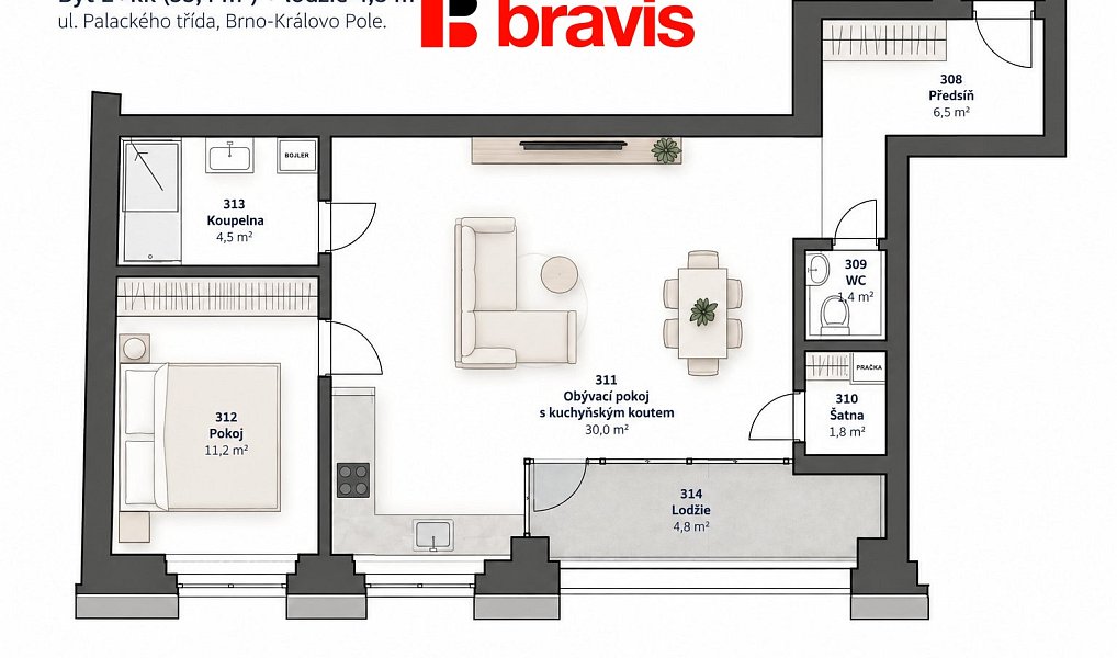 Prodej bytu 2+kk 55 m², Brno – náhled fotky 5
