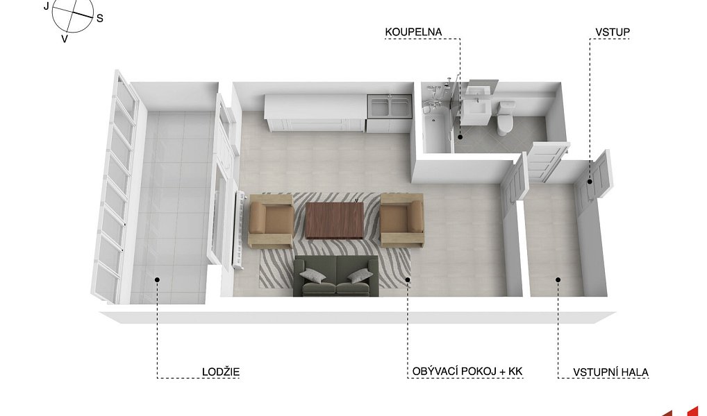 Prodej bytu 1+kk 33 m², Praha – náhled fotky 3