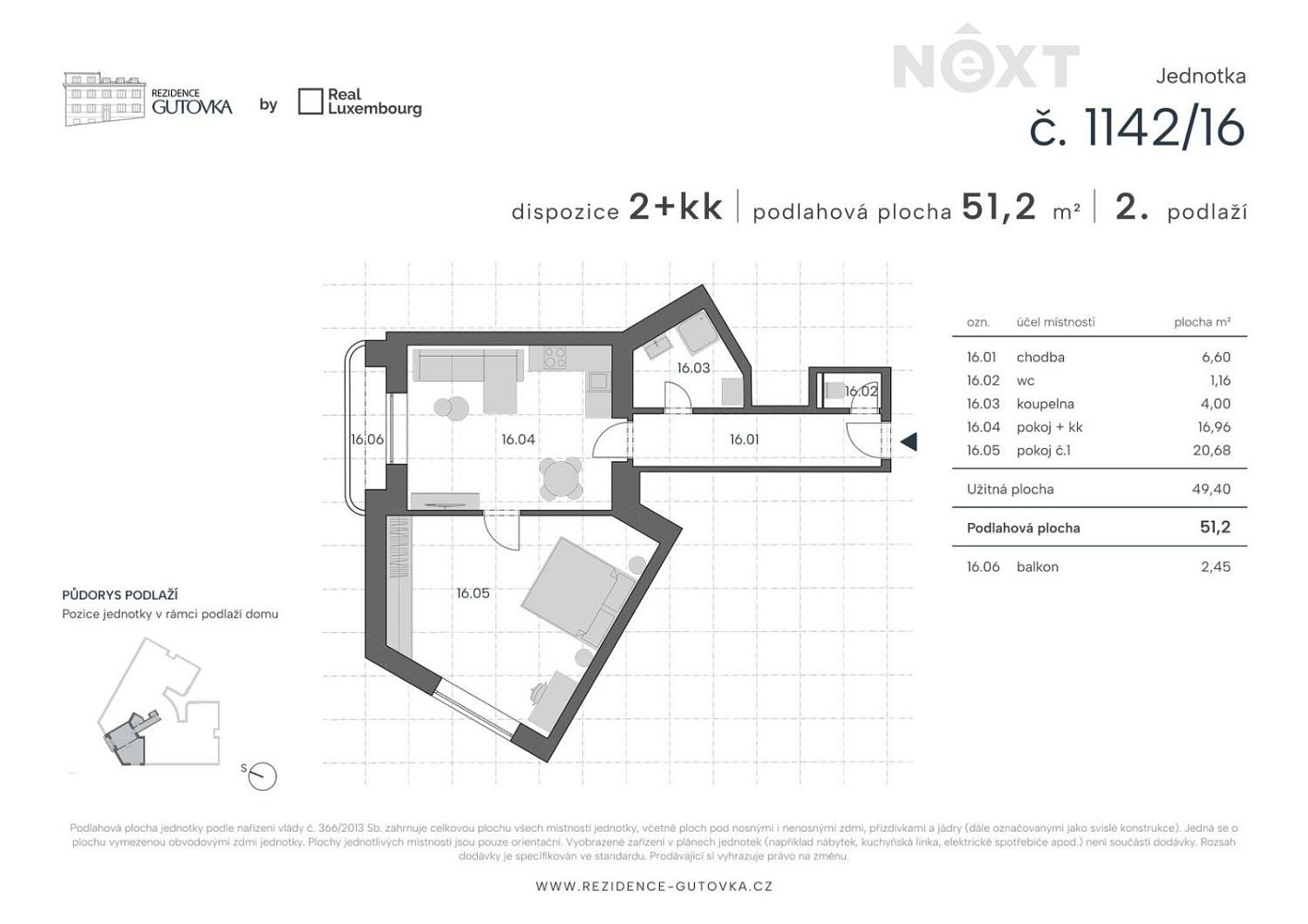 Prodej bytu 2+kk 51 m² – pohled 2