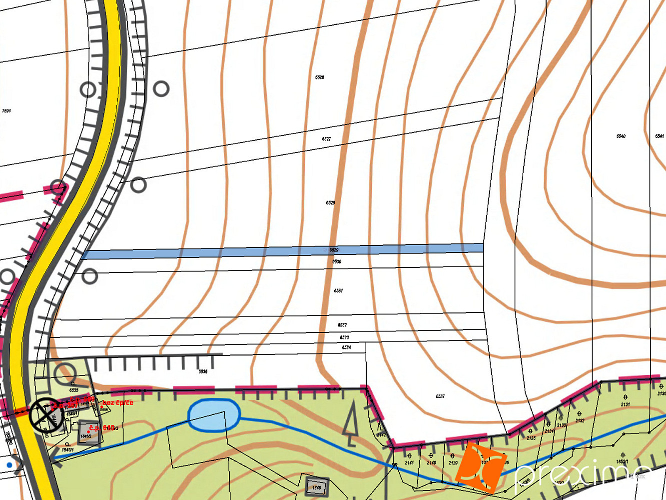 Prodej 1/4 pozemku 203 m² – pohled 3