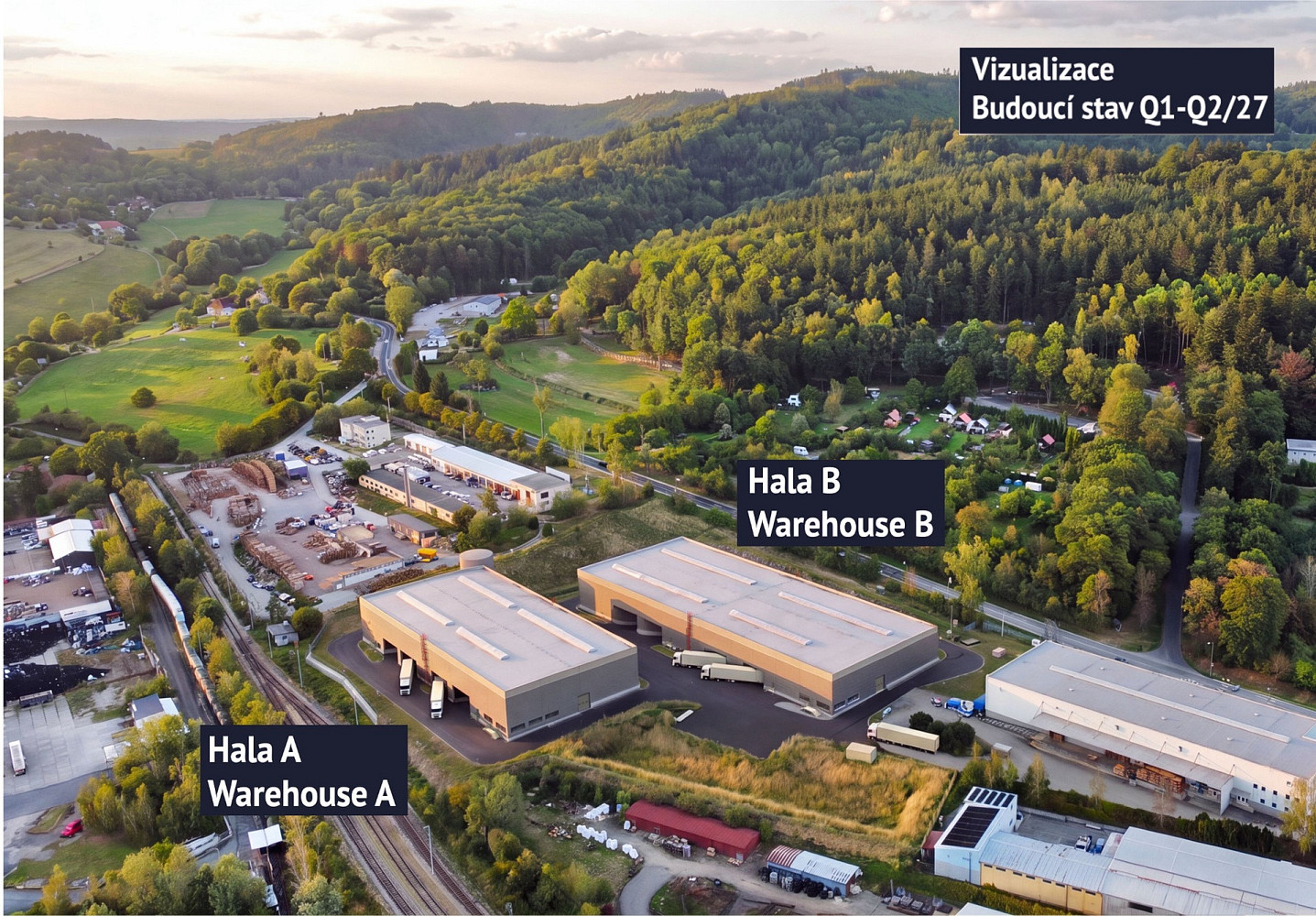 Pronájem moderních skladových a výrobních prostor Průmyslový areál BP Písek (až 7 682 m²), možnost