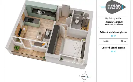 Prodej bytu 2+kk 35 m², Jabloňová, Praha 10 - Záběhlice
