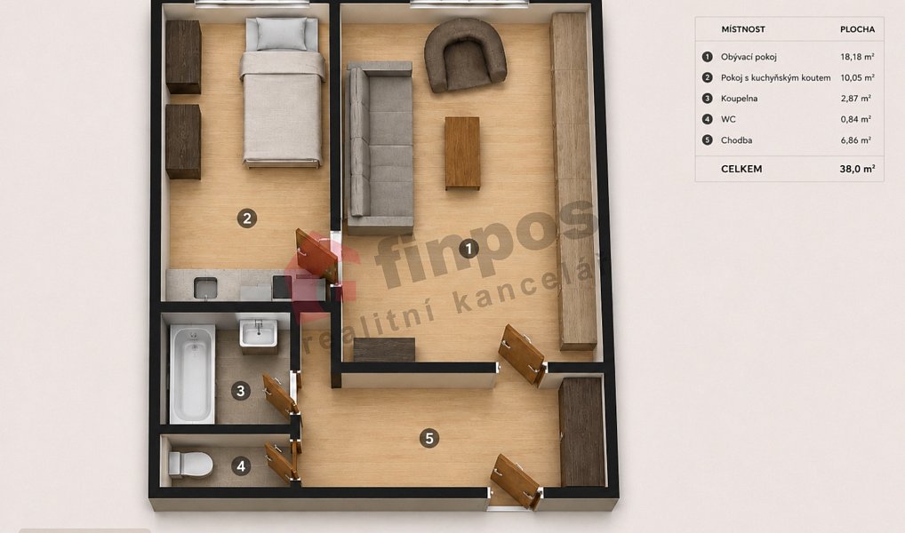 Pronájem bytu 1+1 38 m², Vlašim – náhled fotky 12