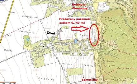Prodej stavebního pozemku 6 740 m², Tovéř, okres Olomouc