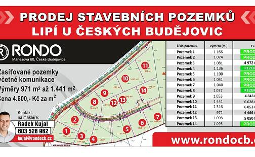 PRODEJ STAVEBNÍCH PARCEL LIPÍ U ČB, Lipí