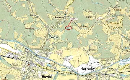 Dražba lesa 1 781 m², Hovězí