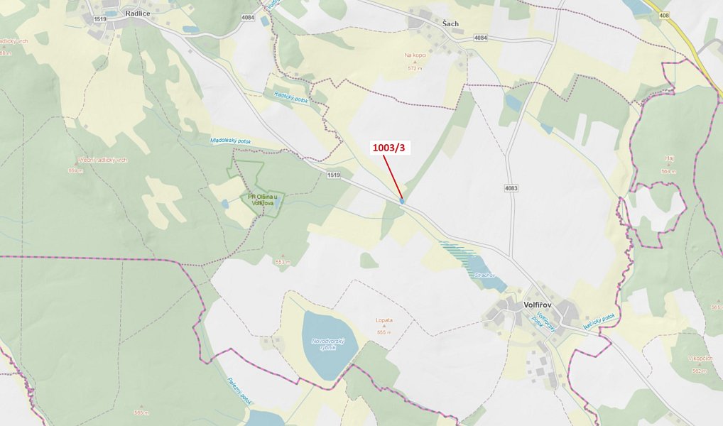 Dražba lesa, 1093 m², Jindřichův Hradec, Volfířov