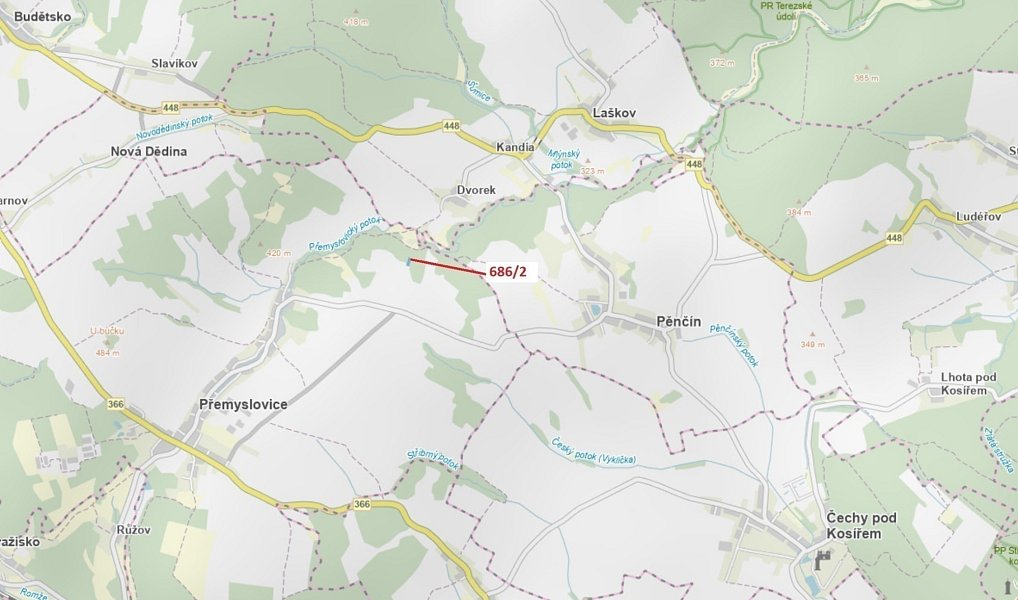Dražba lesa, 1381 m², Prostějov, Laškov