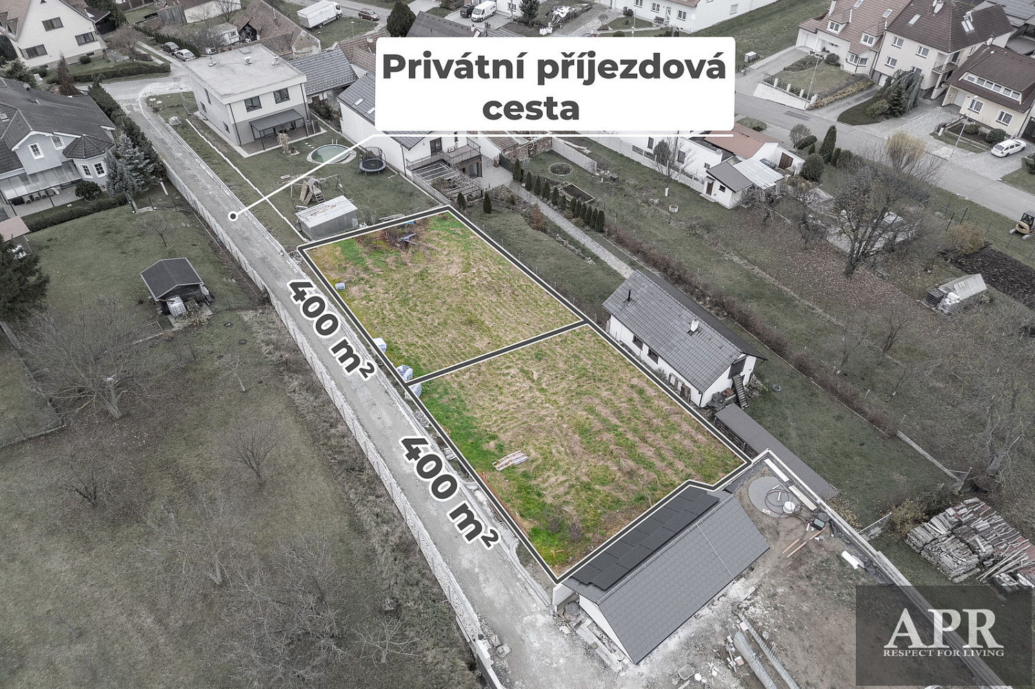 Prodej stavebního pozemku 400 m² – pohled 3