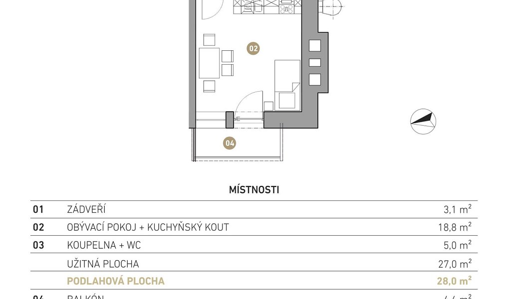 Prodej bytu 1+kk 27 m², Jiřice u Miroslavi – náhled fotky 4