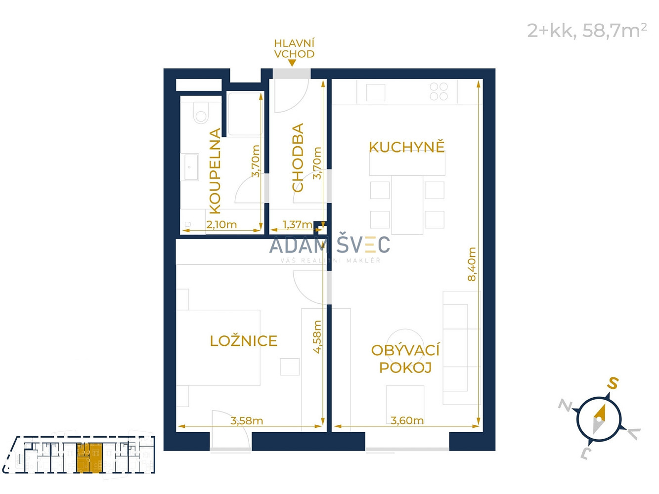 Pronájem bytu 2+kk 59 m²
