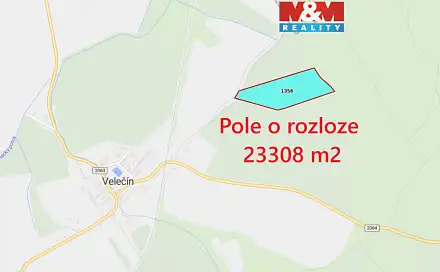 Prodej pole 23 308 m², Velečín, okres Plzeň-sever