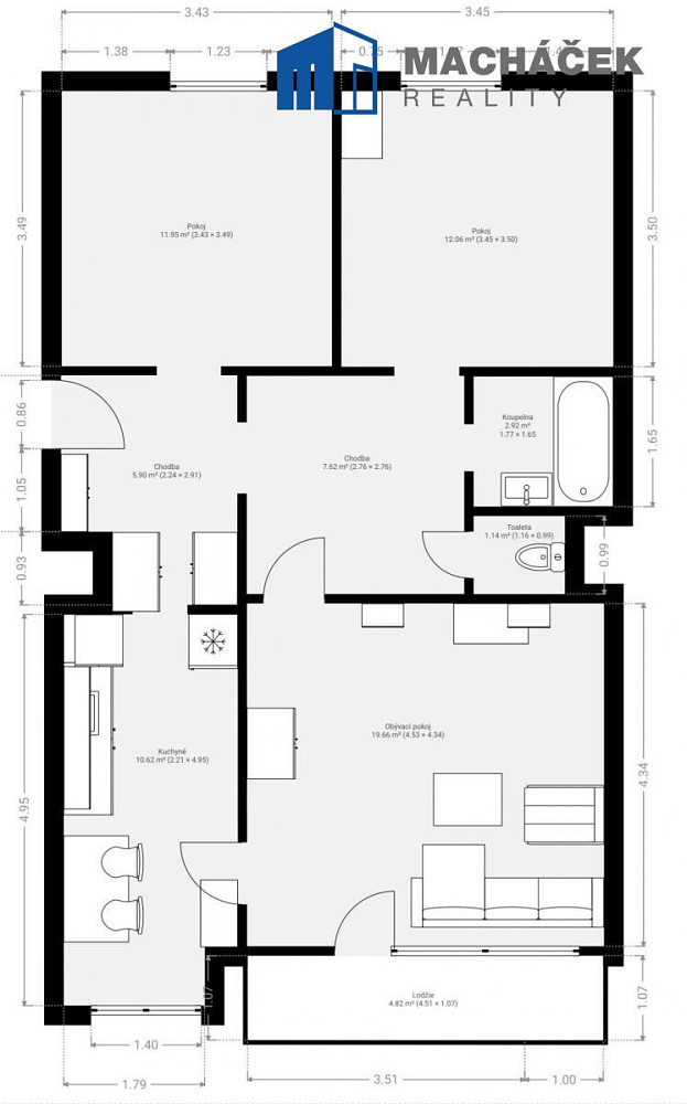 Prodej bytu 3+1 73 m² – fotografie 3