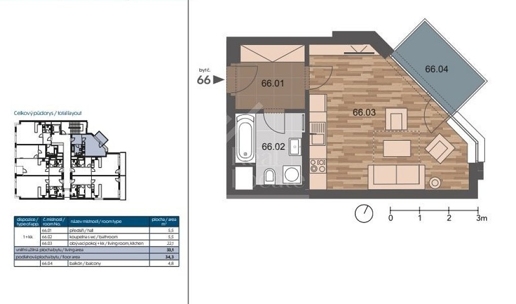 Pronájem bytu 1+kk 34 m², Praha – náhled fotky 4