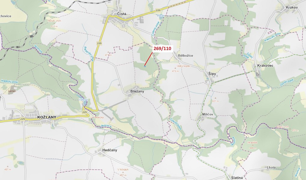 Dražba lesa, 1701 m², Rakovník, Břežany