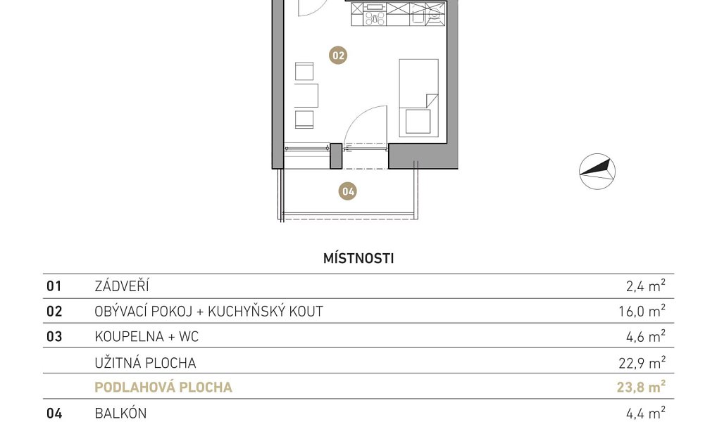 Prodej bytu 1+kk 22 m², Jiřice u Miroslavi – náhled fotky 4
