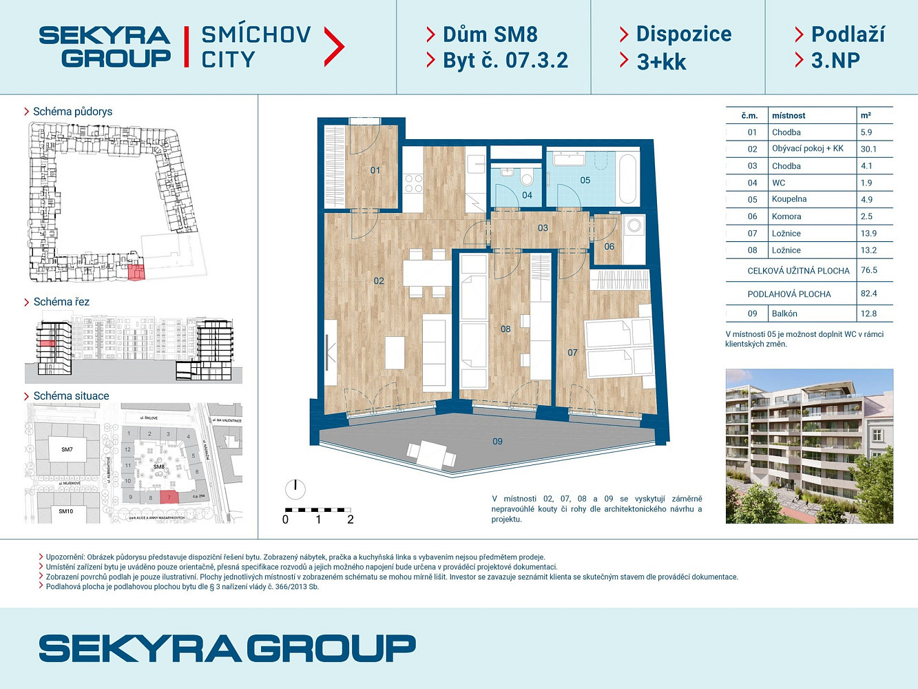 Prodej bytu 3+kk 76 m² – pohled 2