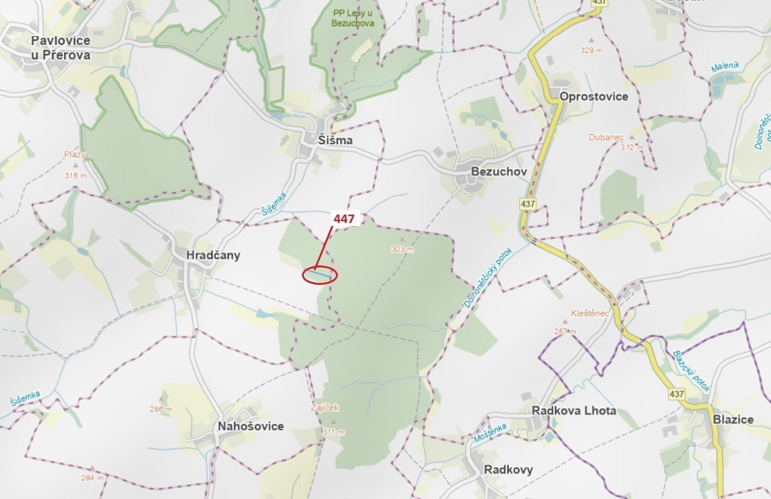 Dražba lesa 1 989 m²