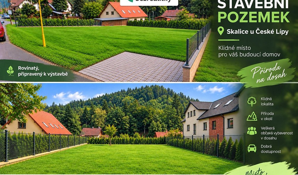 Prodej stavebního pozemku 902 m², Skalice u České Lípy – fotka 1 z 3