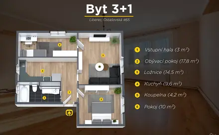 Prodej bytu 3+1 71 m², Ostašovská, Liberec - Liberec XI-Růžodol I