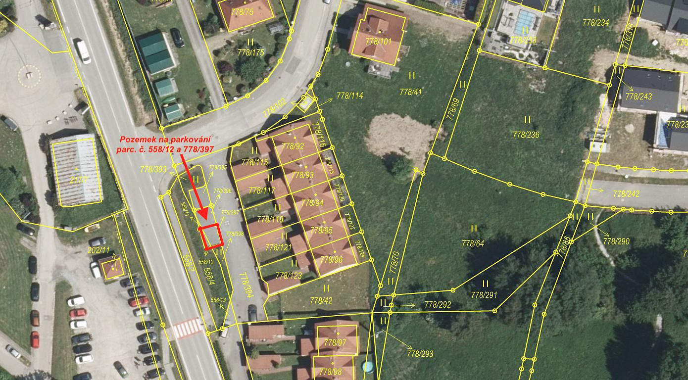 Na prodej - venkovní parkovací stání ve frymburku, 22 m2