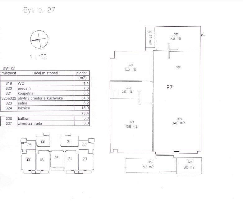 Pronájem bytu 2+kk 73 m² – pohled 2