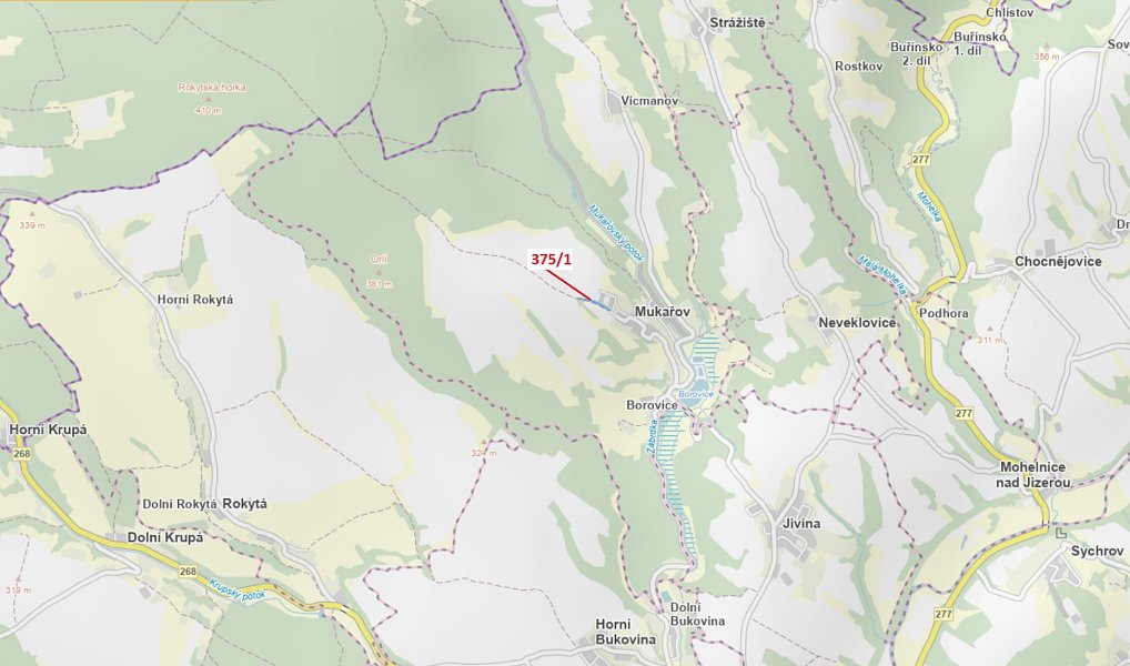 Dražba pozemku, 2892 m², Mladá Boleslav, Mukařov