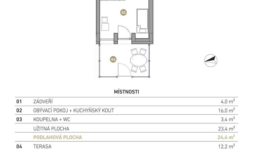 Prodej bytu 1+kk 23 m², Jiřice u Miroslavi – náhled fotky 4
