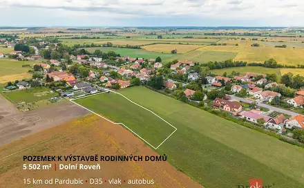 Prodej stavebního pozemku 5 502 m², Dolní Roveň, okres Pardubice