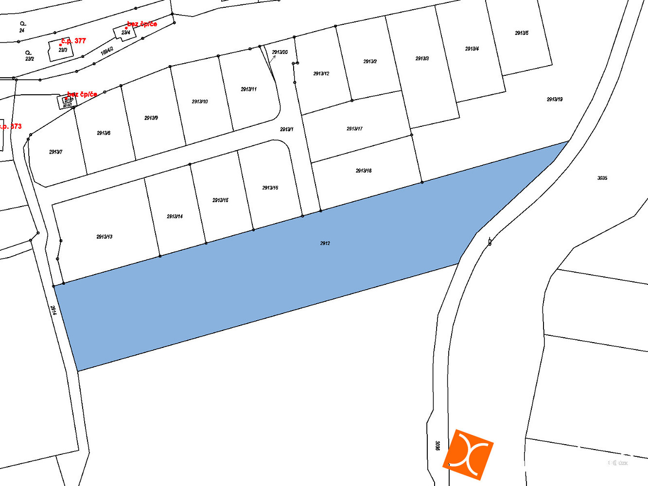 Prodej stavebního pozemku 83 m² – pohled 2
