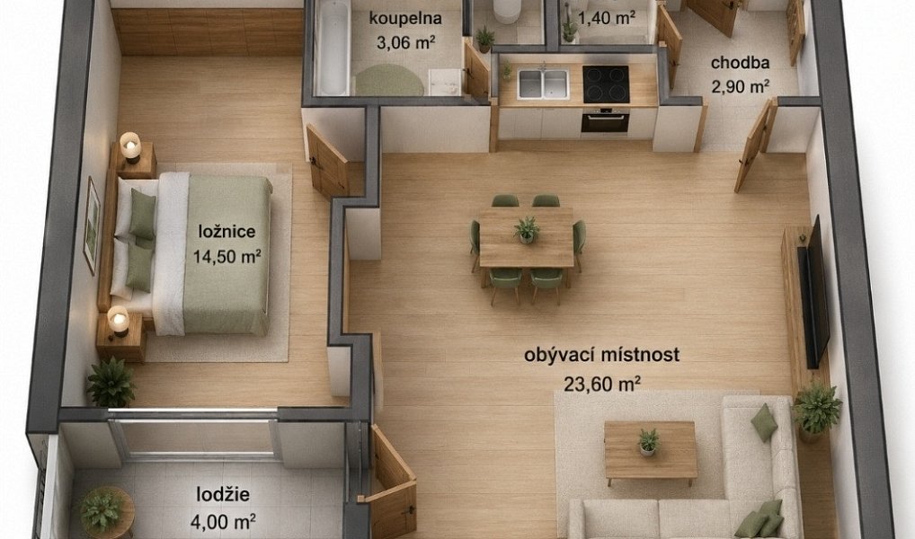 Pronájem bytu 2+kk 49 m², Králův Dvůr – náhled fotky 2