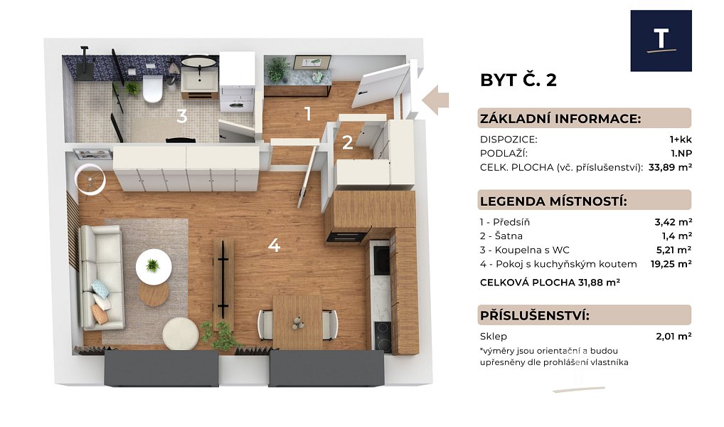 Prodej bytu 1+kk 34 m², Brno – náhled fotky 3