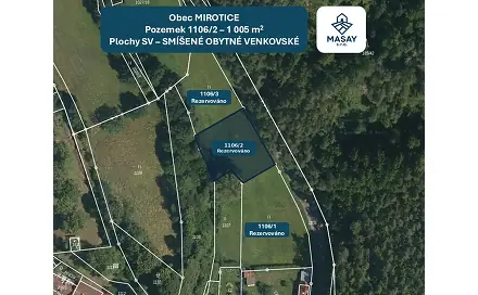 Prodej stavebního pozemku 1 005 m², Mirotice, okres Písek