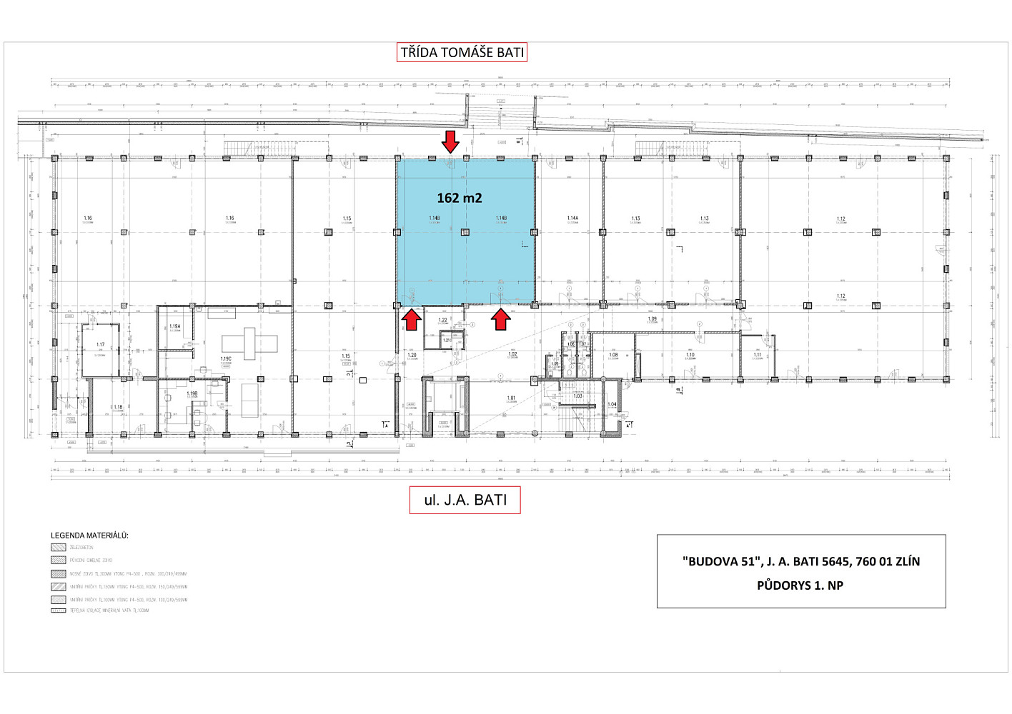 Pronájem výjimečného obchodního prostoru 162 m² Zlín, ul. J. A. Bati (budova 51) – pohled 3