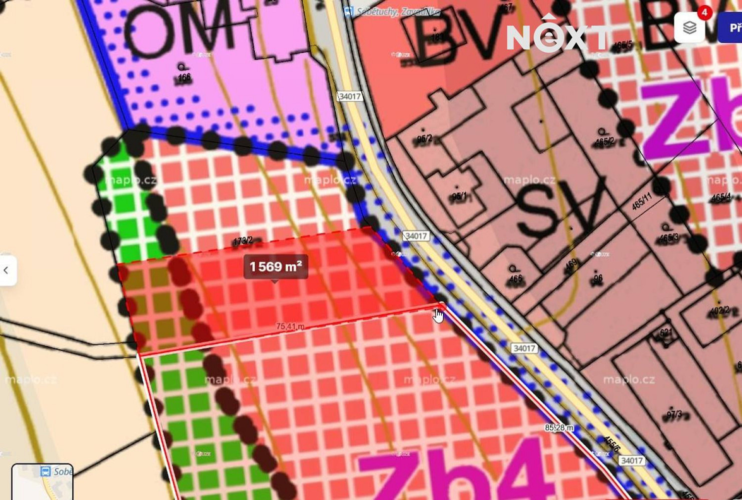 Prodej pozemek Bydlení, 1569m², Sobětuchy – pohled 2