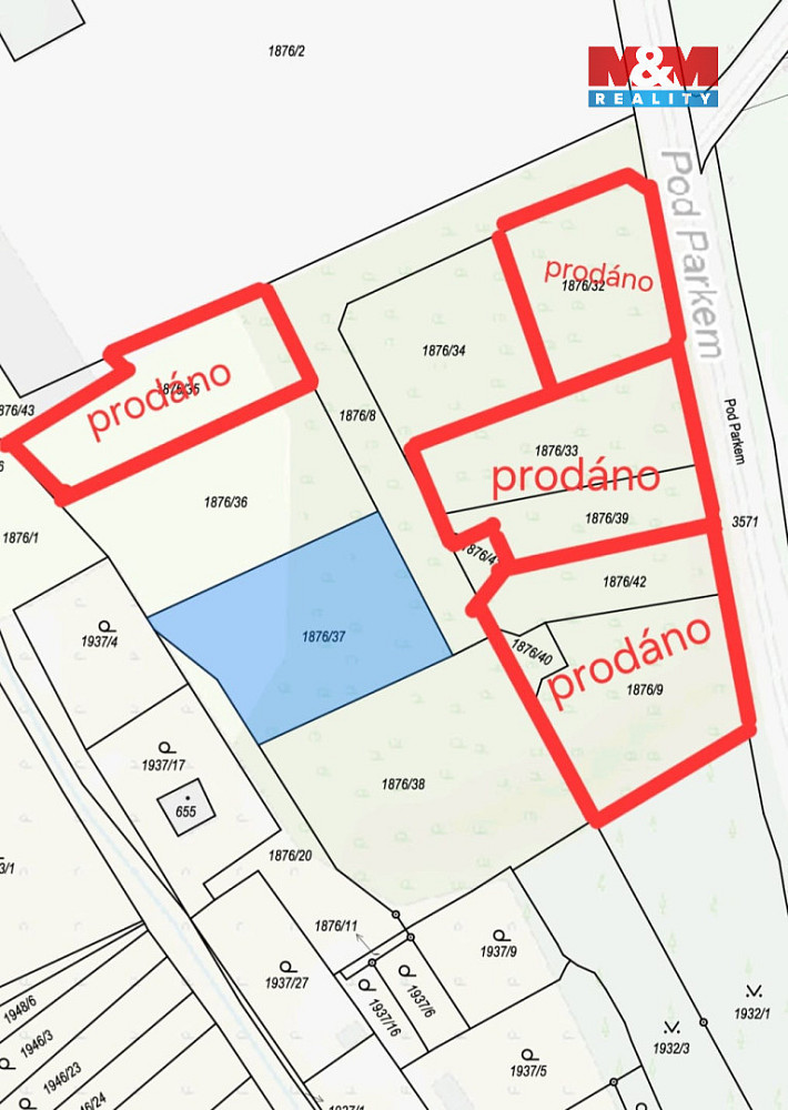 Prodej stavebního pozemku 883 m² – pohled 2