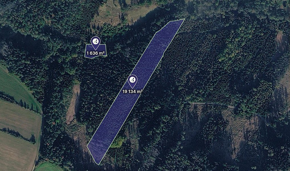 Prodej lesa, 22679 m², Benešov, Kladruby