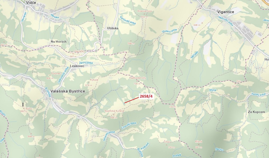 Dražba pozemku, 370 m², Vsetín, Valašská Bystřice