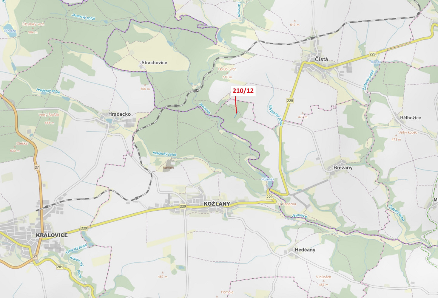 Lesní pozemek o výměře 833 m², podíl 1/1, katastrální území Břežany u Rakovníka, obec Břežany, obec, Břežany